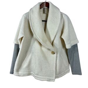 dolan Women's Sweater‎ Cream Wood Blend Gray Henley Sleeves Cardigan Size L